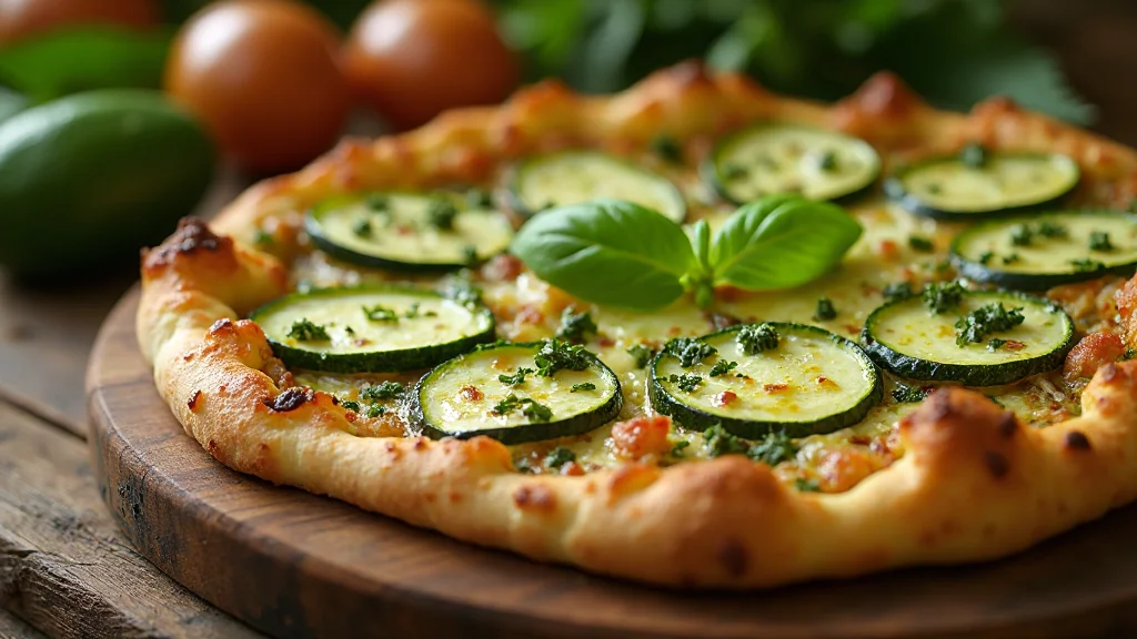 Samsun Atakum - Close-up of a delicious artisan Zucchini Zen pizza