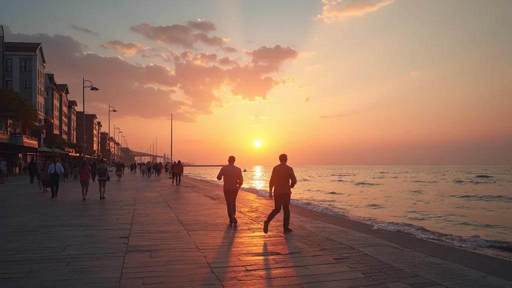 Samsun Atakum - Serene sunset over Atakum beach, people leisurely