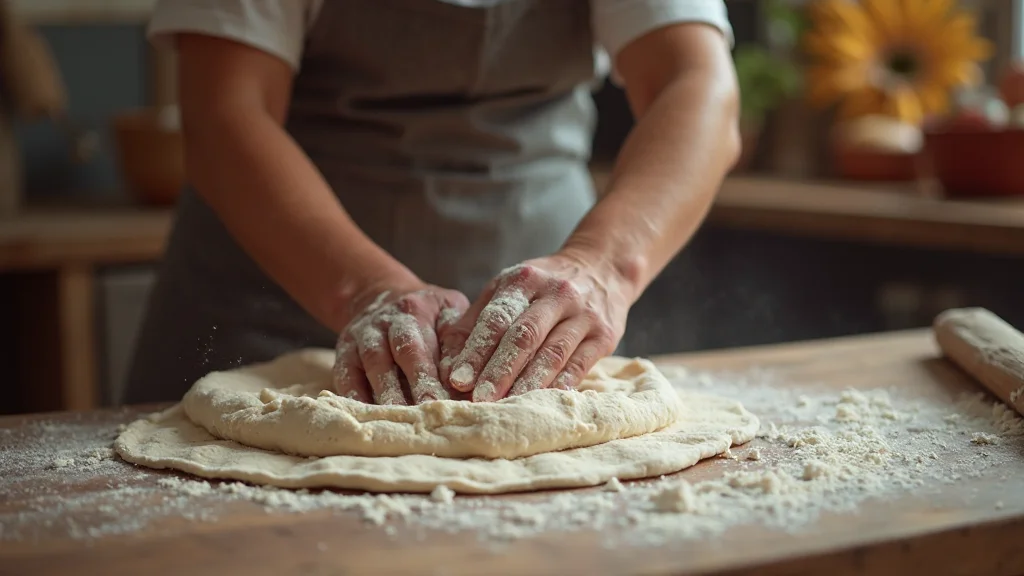 Samsun Atakum - An artisan pizza chef stretching dough with flour